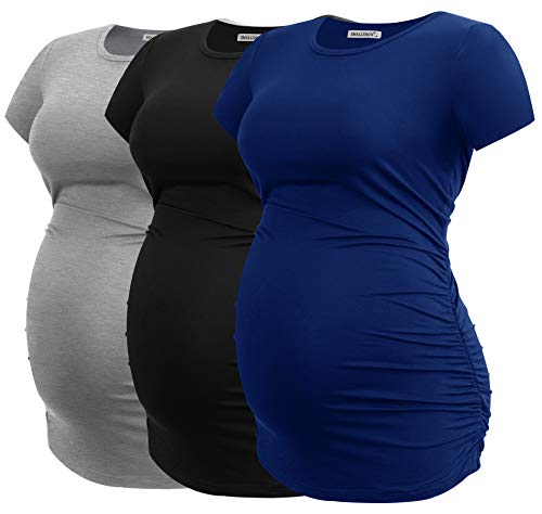 Smallshow Ropa de Maternidad Tops Ropa de Embarazo para Mujeres Pack de 3, Black/Grey/Navy M