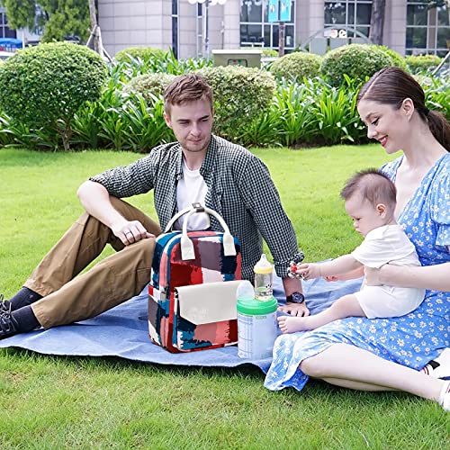 SONARIN Elegante Mochila de Pañales para Bebé,Bolsa de Pañales Ligero Impermeable Bolsa para Pañales de Viaje con Cambiador y Ganchos Carrito Bebé Gran Capacidad para Mamá & Papá(Pintura Moderna)