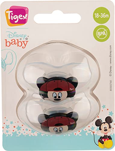 Tigex Soft Touch Friends Sucette, 18-36 meses, Chupetes de silicona, Disney Mickey Mouse, Lote de 2, transparente