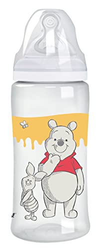 Tigex Transición + Biberón de plástico | 0-6 meses | 300ml | Tetina de silicona | Anticólicos | Sin BPA | Winnie the Pooh