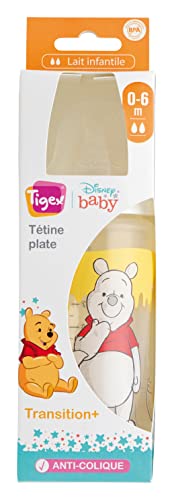 Tigex Transición + Biberón de plástico | 0-6 meses | 300ml | Tetina de silicona | Anticólicos | Sin BPA | Winnie the Pooh