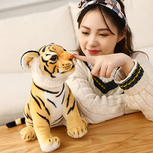 Tigre de peluche con rayas y peluche Kawaii con relleno de animales, suave, esponjoso, para niños, bebés, para abrazar, jugar y dormir, 23 cm, color amarillo