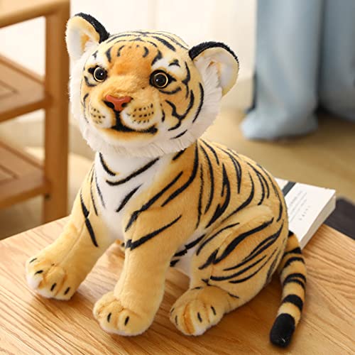 Tigre de peluche con rayas y peluche Kawaii con relleno de animales, suave, esponjoso, para niños, bebés, para abrazar, jugar y dormir, 23 cm, color amarillo