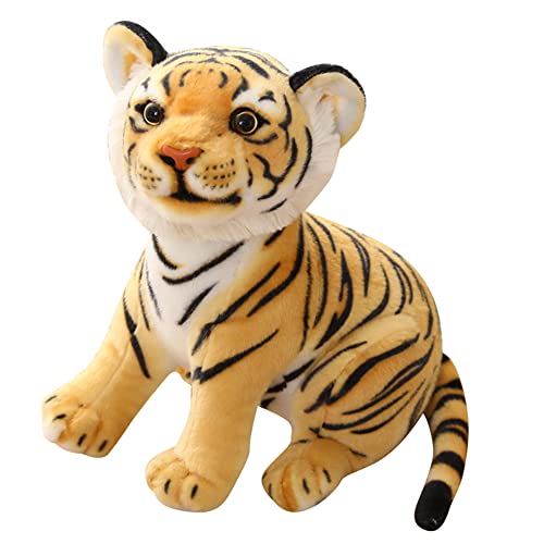 Tigre de peluche con rayas y peluche Kawaii con relleno de animales, suave, esponjoso, para niños, bebés, para abrazar, jugar y dormir, 23 cm, color amarillo