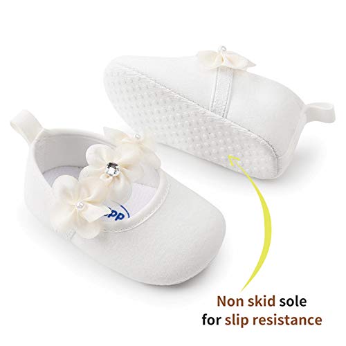 TMEOG Zapatos de Niña con Diadema Regalo Set Bautizo Flor Suave Suela Zapatillas Antideslizantes Zapatos de Princesa