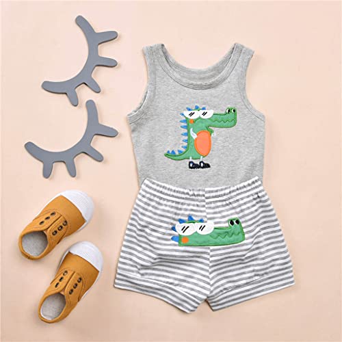 TMOYJPX 2 piezas Traje de Ropa Bebe Niño 0-24 meses Verano Conjuntos Chaleco Pelele de Cocodrilo de Dibujos Animados + Pantalones Cortos a Raya Ropa Niño 1 año 2 años (18-24 meses, Gris)