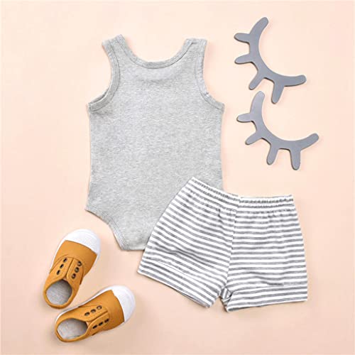 TMOYJPX 2 piezas Traje de Ropa Bebe Niño 0-24 meses Verano Conjuntos Chaleco Pelele de Cocodrilo de Dibujos Animados + Pantalones Cortos a Raya Ropa Niño 1 año 2 años (18-24 meses, Gris)