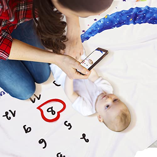 TonStyle Manta Meses Bebé, Manta para Fotos Mensuales Manta Bebe Personalizada Manta Mensual De Bebé para Fotos con Marco para Recién Nacido Niños Niñas (130 * 100cm)