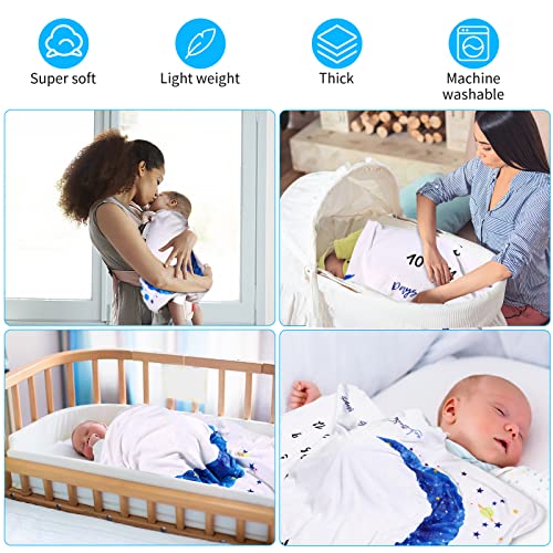 TonStyle Manta Meses Bebé, Manta para Fotos Mensuales Manta Bebe Personalizada Manta Mensual De Bebé para Fotos con Marco para Recién Nacido Niños Niñas (130 * 100cm)