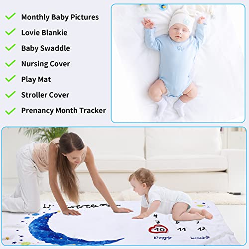 TonStyle Manta Meses Bebé, Manta para Fotos Mensuales Manta Bebe Personalizada Manta Mensual De Bebé para Fotos con Marco para Recién Nacido Niños Niñas (130 * 100cm)