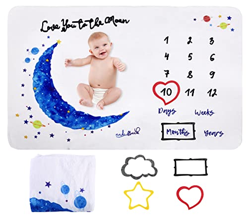 TonStyle Manta Meses Bebé, Manta para Fotos Mensuales Manta Bebe Personalizada Manta Mensual De Bebé para Fotos con Marco para Recién Nacido Niños Niñas (130 * 100cm)