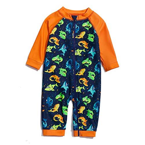 Trajes de baño de una Pieza para bebé niño con Cremallera de Longitud Completa UPF 50+, protección Solar, Traje de baño Todo en uno con Gorra Solar. (tiburón, 9-12 Months)