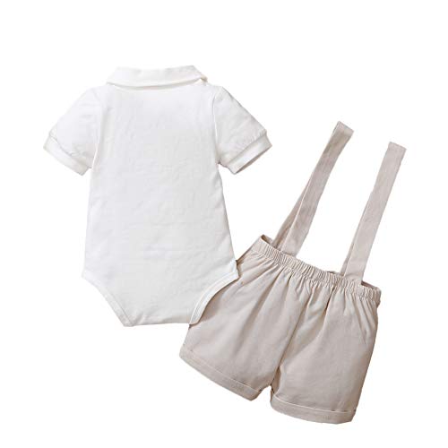 Trajes de caballero para bebés, Mameluco de manga corta con pajarita para niños + pantalones cortos con tirantes, conjunto de pantalones cortos de caballero de 0 a 24 meses