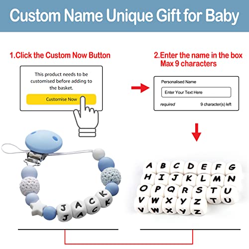 TYRY.HU Cadena Para Chupetes Personalizado Para Bebé con Nombre Bola Antibacteria Silicona Clips Chupetero