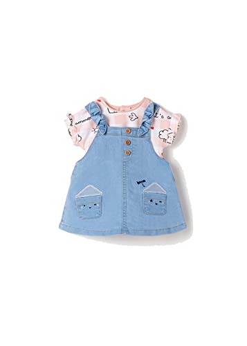 Vestido Peto Bebe niña- Denim - Conjunto Falda Peto de Camiseta Manga Corta - para Bebe niña de 3 Meses a 18 Meses (6 Meses, Light Jean)