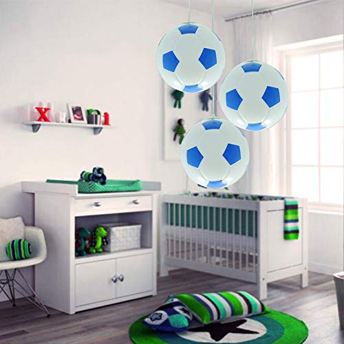 Wankd Lámpara de techo para habitación infantil, diseño de fútbol, moderna lámpara LED para niños, protección para los ojos, E27, salón, dormitorio, guardería, luz decorativa (azul)