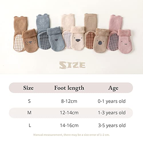 Wdmiya Calcetines Bebé Antideslizante, 5 Pares de Calcetines para Niñas y Niños Pequeños, Calcetines de Algodón (0-12 meses)