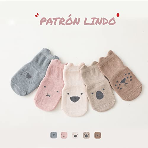 Wdmiya Calcetines Bebé Antideslizante, 5 Pares de Calcetines para Niñas y Niños Pequeños, Calcetines de Algodón (0-12 meses)