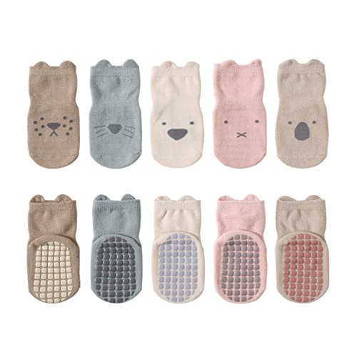 Wdmiya Calcetines Bebé Antideslizante, 5 Pares de Calcetines para Niñas y Niños Pequeños, Calcetines de Algodón (0-12 meses)