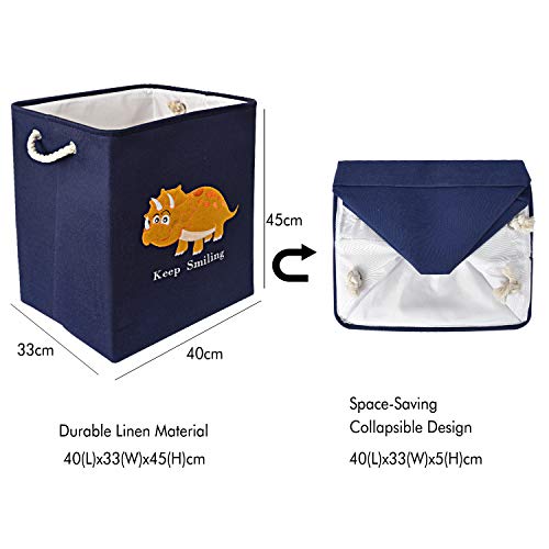 WERNNSAI Cesto para Guardar de Dinosaurios - 40 × 33 × 45cm Cesto para la Ropa de Lona Plegables Guardería Cestas de Regalo para Niños Juguetes Ropa Zapatos Organizador del Hogar