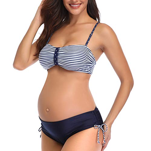 WUXIANG Bikini Mujer Push up Tankinis Mujer Traje de Baño de Maternidad Bañadores Mujer Premamá de Maternidad Verano A Rayas Bikini Bañador Ropa de Playa Talla Extra