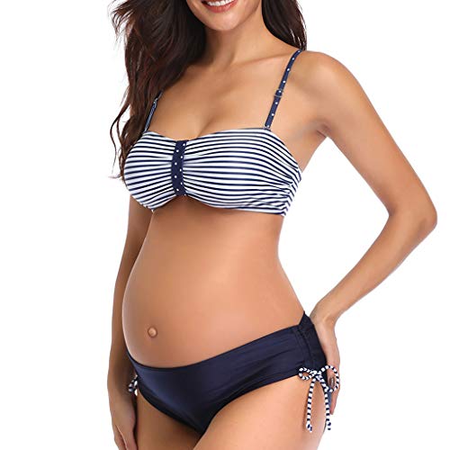 WUXIANG Bikini Mujer Push up Tankinis Mujer Traje de Baño de Maternidad Bañadores Mujer Premamá de Maternidad Verano A Rayas Bikini Bañador Ropa de Playa Talla Extra