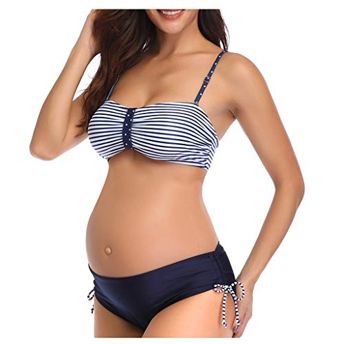 WUXIANG Bikini Mujer Push up Tankinis Mujer Traje de Baño de Maternidad Bañadores Mujer Premamá de Maternidad Verano A Rayas Bikini Bañador Ropa de Playa Talla Extra