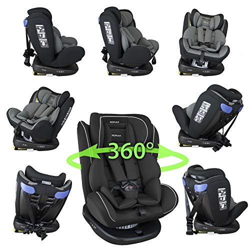 XOMAX 916 Silla de coche Isofix giratoria 360 grados I inclinable I Grupo 0+/1/2/3 I evolutiva 0-36 kg, 0-12 años I Funda extraíble y lavable I ECE R44/04