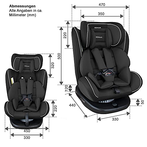 XOMAX 916 Silla de coche Isofix giratoria 360 grados I inclinable I Grupo 0+/1/2/3 I evolutiva 0-36 kg, 0-12 años I Funda extraíble y lavable I ECE R44/04