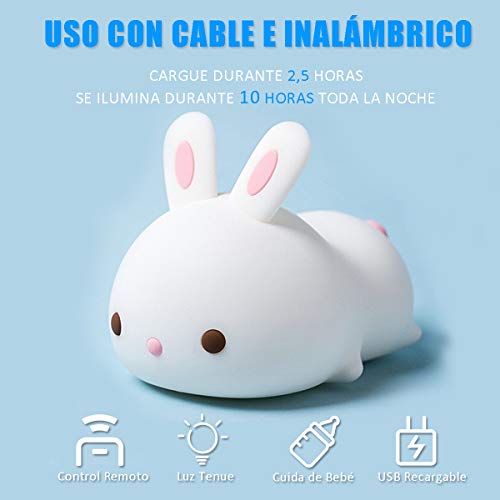 YingStar Luz Nocturna Infantil Habitación Lámpara Quitamiedos Portátil Regalos para San Valentin Mujer Lámpara Infantil LED USB Recargable Brillos Ajustables Colores RGB con Mando Luz para Bebe