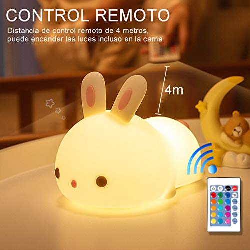 YingStar Luz Nocturna Infantil Habitación Lámpara Quitamiedos Portátil Regalos para San Valentin Mujer Lámpara Infantil LED USB Recargable Brillos Ajustables Colores RGB con Mando Luz para Bebe