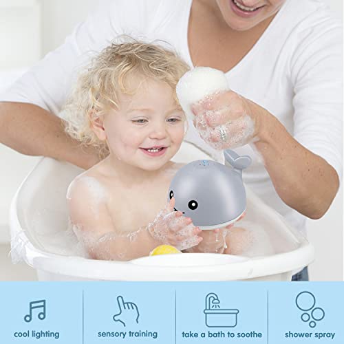 YISKY Juguete de Baño de Ballena, Juguetes de Baño para Bebé, Juguetes de Baño Flotantes, Rociador de Ballenas con Luces, Diversión de Baño para Niños, Regalos para Niños y Niñas (Gris) (A)