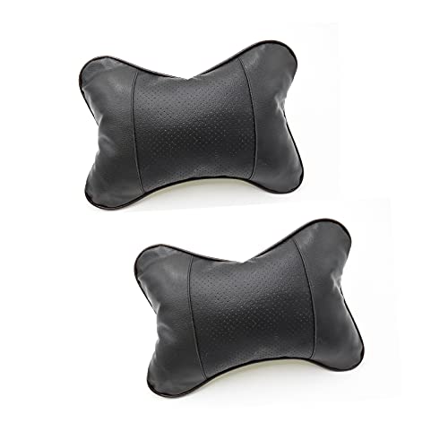 YUEMING 2 Piezas Almohada Cuello del Coche, Cuero PU Suave Transpirable Almohada Cervical Coche, Viaje Asiento de Coche Cojín para Apoyo del Cuello del Reposacabezas (Negro1)