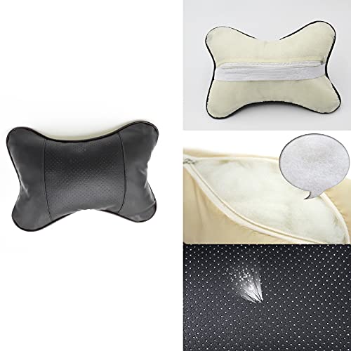 YUEMING 2 Piezas Almohada Cuello del Coche, Cuero PU Suave Transpirable Almohada Cervical Coche, Viaje Asiento de Coche Cojín para Apoyo del Cuello del Reposacabezas (Negro1)