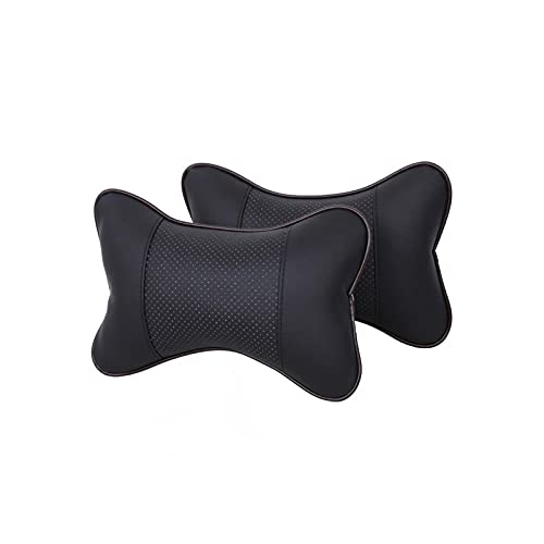 YUEMING 2 Piezas Almohada Cuello del Coche, Cuero PU Suave Transpirable Almohada Cervical Coche, Viaje Asiento de Coche Cojín para Apoyo del Cuello del Reposacabezas (Negro1)