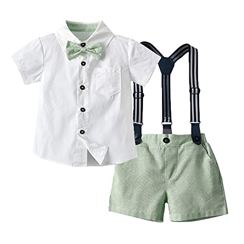 YWLINK Ropa para BebéS Camisa A Cuadros Pajarita Tirantes Y Pantalones 4 Piezas Traje De Caballero para NiñOs PequeñOs Conjunto De Ropa De para NiñOs, para Bautizo, Festivo, Boda