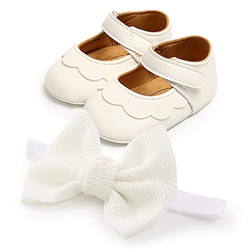 Zapatos de Bebé Niñas y Diadema Set de Regalo de Bautismo 2 Piezas, 0-6mese Niña Recié Nacido Primeros Pasos Zapatos Antideslizante Bautizo Boda Fiesta Zapatos Bebé Prewalker Zapatos de Verano