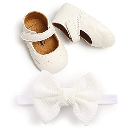 Zapatos de Bebé Niñas y Diadema Set de Regalo de Bautismo 2 Piezas, 0-6mese Niña Recié Nacido Primeros Pasos Zapatos Antideslizante Bautizo Boda Fiesta Zapatos Bebé Prewalker Zapatos de Verano