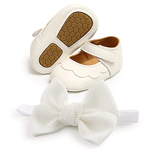 Zapatos de Bebé Niñas y Diadema Set de Regalo de Bautismo 2 Piezas, 0-6mese Niña Recié Nacido Primeros Pasos Zapatos Antideslizante Bautizo Boda Fiesta Zapatos Bebé Prewalker Zapatos de Verano