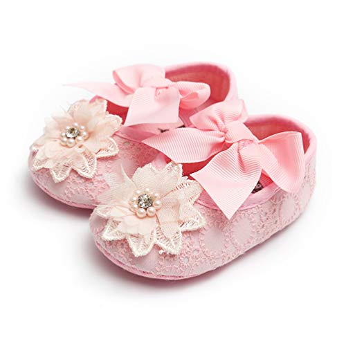 Zapatos de Niña con Diadema Regalo Set Bautizo Lovely Algodón Flor Suave Suela Zapatillas Antideslizantes Zapatos de Princesa