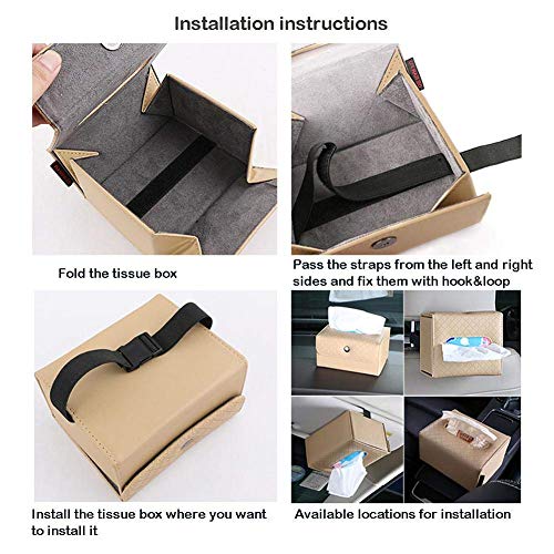 ZOOENIE - Caja de pañuelos de piel sintética para coche, con soporte para pañuelos, para colgar en el reposacabezas del asiento trasero beige beige