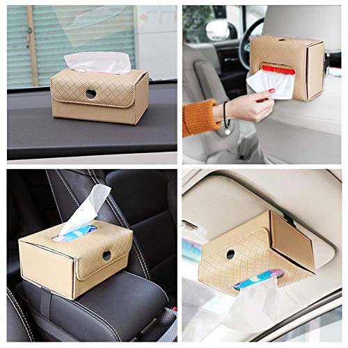 ZOOENIE - Caja de pañuelos de piel sintética para coche, con soporte para pañuelos, para colgar en el reposacabezas del asiento trasero beige beige