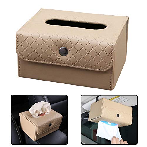 ZOOENIE - Caja de pañuelos de piel sintética para coche, con soporte para pañuelos, para colgar en el reposacabezas del asiento trasero beige beige