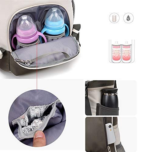 ZPTAT Mochilas para Pañales para Bebé Mamá Cambiador Pañaleras para Bebes Pañales y Biberones Termica Impermeable de Multifuncional Mochilas de Viaj con Ganchos Carrito Bebé,Gris