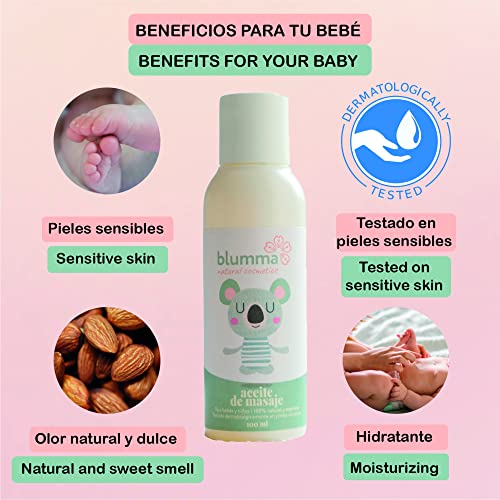 100 ml - Aceite corporal 100% natural y ecológico para bebés y niños. aceite almendras dulces, aceite de albaricoque y aceite jojoba - Hidrata y suaviza la piel.