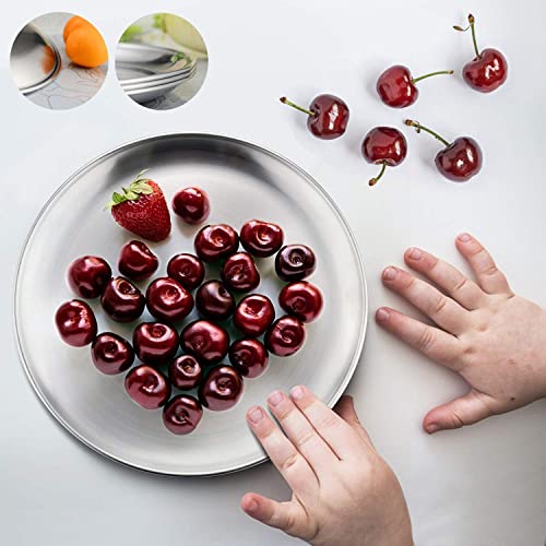 18/8 Placas de acero inoxidable, metal 304 platos para la cena para niños pequeños, platos de servicio de alimentación de 8 pulgadas, ecológicos, sin BPA y aptos para lavavajillas, paquete de -4