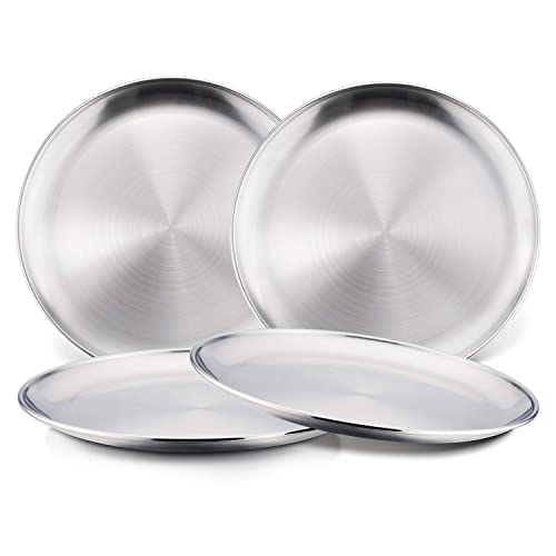 18/8 Placas de acero inoxidable, metal 304 platos para la cena para niños pequeños, platos de servicio de alimentación de 8 pulgadas, ecológicos, sin BPA y aptos para lavavajillas, paquete de -4