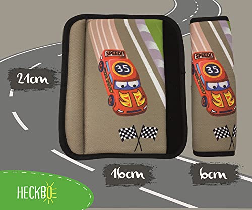 1x protector de cinturón de seguridad HECKBO® con dibujos de coches de carreras de Fórmula 1: cinturón de seguridad, almohadilla para el hombro, cojín para el hombro, funda de cinturón