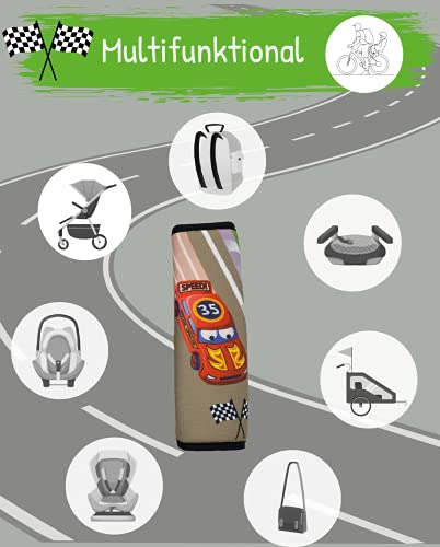 1x protector de cinturón de seguridad HECKBO® con dibujos de coches de carreras de Fórmula 1: cinturón de seguridad, almohadilla para el hombro, cojín para el hombro, funda de cinturón