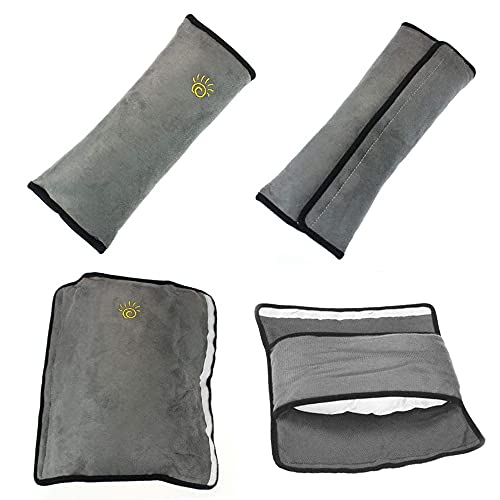 2 Piezas Almohadilla Cinturon Seguridad para Niños,28cm*12cm Cinturón de Seguridad para Niños Coche,Almohada para Niños,para Bebés,Cinturón de Seguridad,Coche(Rosa + Gris)